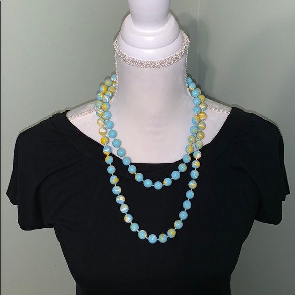 Necklace Blue , yellow and white - Picture 6 of 8